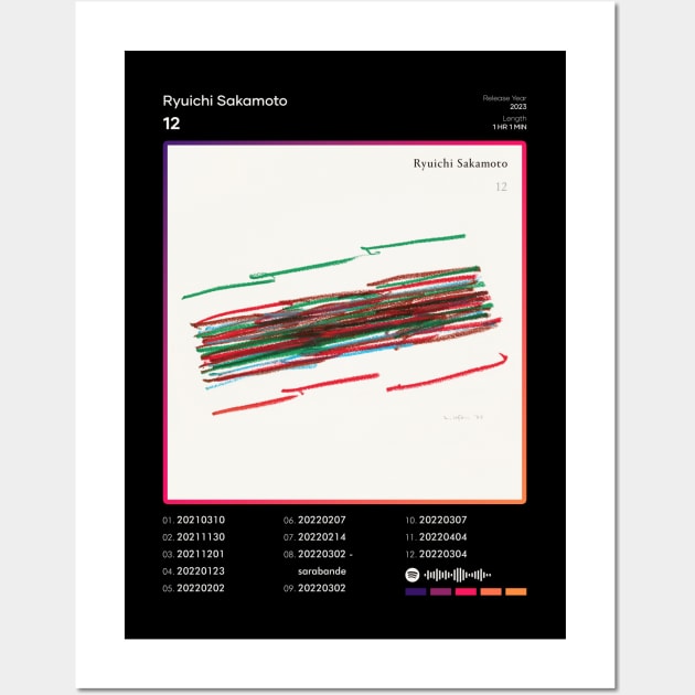 Ryuichi Sakamoto - 12 Tracklist Album Wall Art by 80sRetro